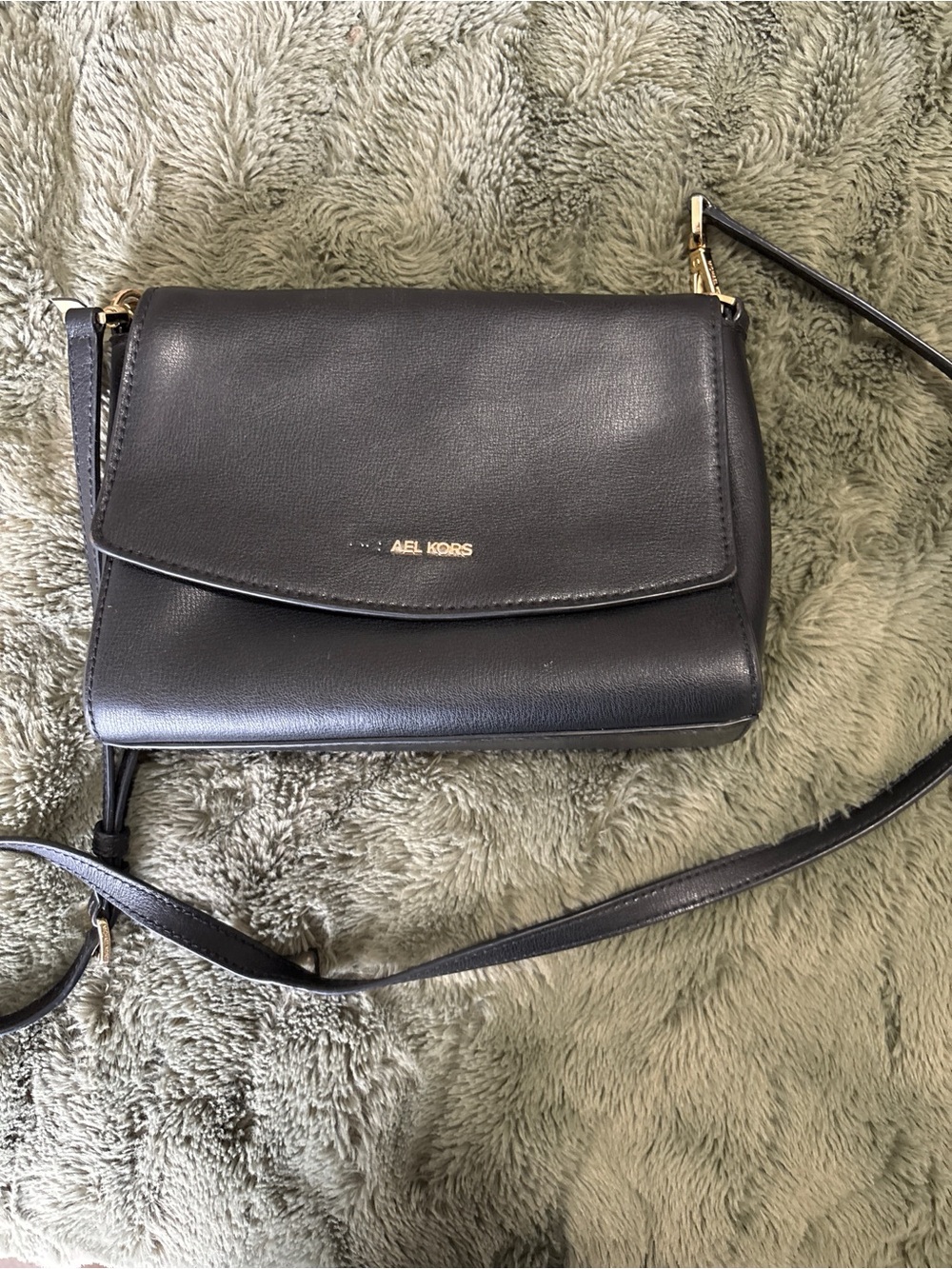 Michael Kors Black Leather Flap Crossbody with Gold Hardware